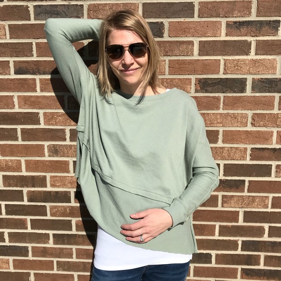 Sage Drop Shoulder Sweater w/Snap Sleeve S-XL - Picture 2 of 8